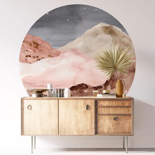 Papier peint rond paysage boho lavable pour mur abîmé