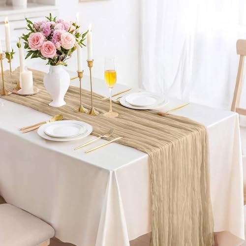 Kesfey 90x400cm Khaki Cheesecloth Table Runner 13FT Long Boho Gauze Table Runners Cheese Cloth Rustic Sheer Runner for Wedding Bridal Shower Birthday Party Dinner Table Decorations - Cosy Home Interiors Kesfey 90x400cm Khaki Cheesecloth Table Runner 13FT Long Boho Gauze Table Runners Cheese Cloth Rustic Sheer Runner for Wedding Bridal Shower Birthday Party Dinner Table Decorations