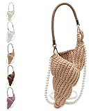 Handwoven Fashion Seashell Bag,Boho Clutch with Pearl Strap,Crochet Beach Bags with Leather Handle & Premium Hardware