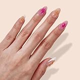 VSALON Almond Short Press On Nails, Hot Pink & Nude Bowknot French Tip 3D Art Design Fake Nails, 42 PCS in 16 Sizes False Nail Kit with UV Glue, Easy Tabs, Nail Glue & Remover