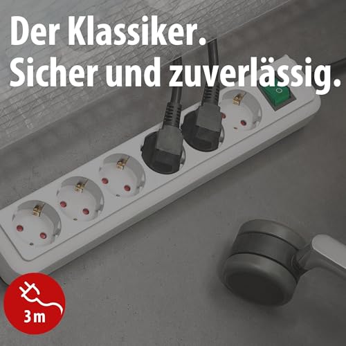 Brennenstuhl Eco-Line, Steckdosenleiste 6-fach (Steckerleiste mit Schalter und 3m Kabel, Mehrfachsteckdose besonders stromsparend) wei&szlig;