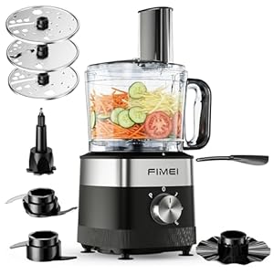FIMEI Küchenmaschine 800W, 3 Geschwindigkeiten & Pulsfunktion, 1, 5L Zerkleinerer, Teigkneter, Raspel, Wendeschneider, Emulgierscheibe, Doppelverriegelung, Kompakt & Platzsparend