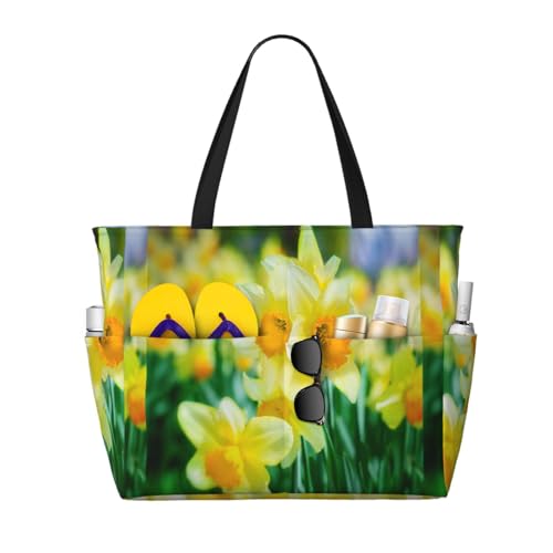 Sac de plage fleurs de jonquille pour vos journées ensoleillées et mer