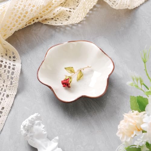 Image of Ice Cracking Leaf Jewelry Dish, Decorative Ring Holder Small Trinket Tray Bowl, Gifts for Daughter Mom Friends, Milk White.