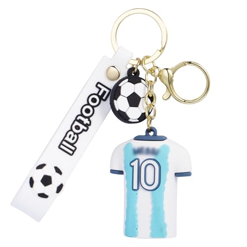 CyxenNova Llavero Camiseta de Fútbol Llavero de Silicona Llavero Decorativo de Campo de Fútbol con Junta Tórica para Adultos y Niños, Regalos de Fútbol para Hombres y Niños (blanco)