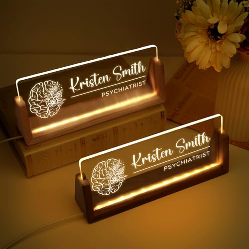 Image of Custom Name Plate for Desk, Personalized Light Up Acrylic Desk Name Plate, Personalized Office Gifts for Boss Coworkers, Teacher Employee Appreciation GIfts, Office Decor for Women Men