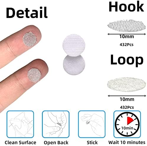 Sticky Back Coins 10mm Hook and Loop Self Adhesive Dots Tapes for Craft Party DIY (864Pcs)