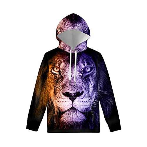 Phayon Cool Lion Pattern Hoodies And Sweatshirts For Teen Boys Age 6-7 Pullover Tops With Pocket Long Sleeve Hooded Jumpwer Sweater For Kids Juniors Athletic Tshirt #TOP19