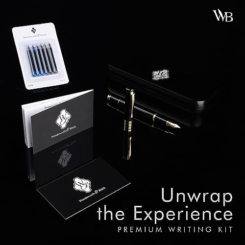 Image of Wordsworth & Black Fountain Pen Set, Luxury Bamboo Wood - Medium Nib, Gift Case; Includes 6 Ink Cartridges, Ink Refill Converter -Journaling, Calligraphy; Drawing, Smooth Writing [Black Wood]