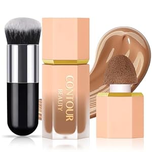 Noerrors Liquid Cream Contour Stick, Soft Bronzer Contour Sculpted Wand, Smooth Natural Matte Face Concealer with Cushion Applicator, Waterproof Long Lasting Highlighter Contour Makeup with Brush #01