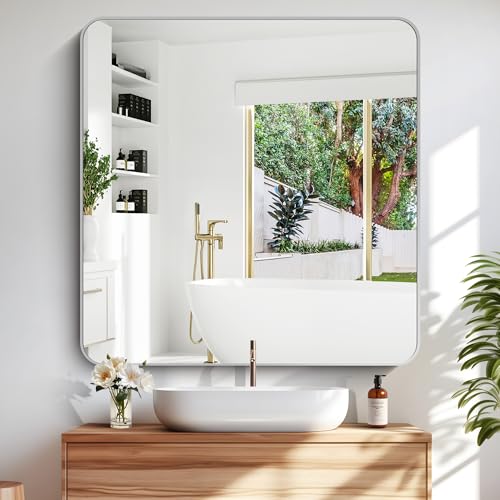 Image of DESBING 42 inch x 42 inchBathroom Mirror, Silver Wall Mirror with Metal Frame, Decorative Rectangular Vanity Mirror for Bedroom Bathroom Living Room Entryway (Horizontal /Vertical)