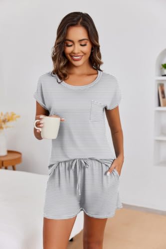 Image of Ekouaer Womens Pajama Sets 2 Piece Pjs Short Sleeve Top and Shorts