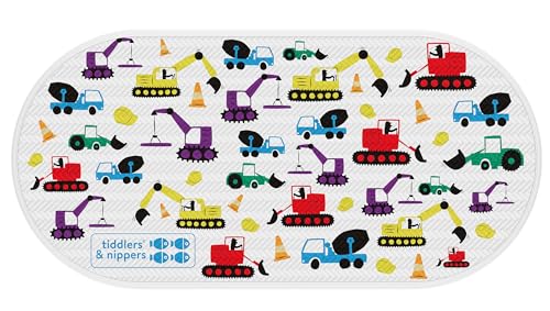 tiddlers & nippers Kids Anti Slip Bath Mat | 79cm x 39cm | Easy Clean, Anti-Mould & Mildew | Non Slip Surface & Suction Cups | Shower Mats for Baby, Children & Toddlers (Diggers & Lorries)
