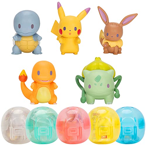 Throw 'N' Pop Poké Ball and Battle Action Figures Set with 5 Pokeballs & 5 Poke Heroes Figures - Includes Pikachu, Eevee, Bulbasaur, Squirtle and Charmander Figure - Perfect for Any Trainer