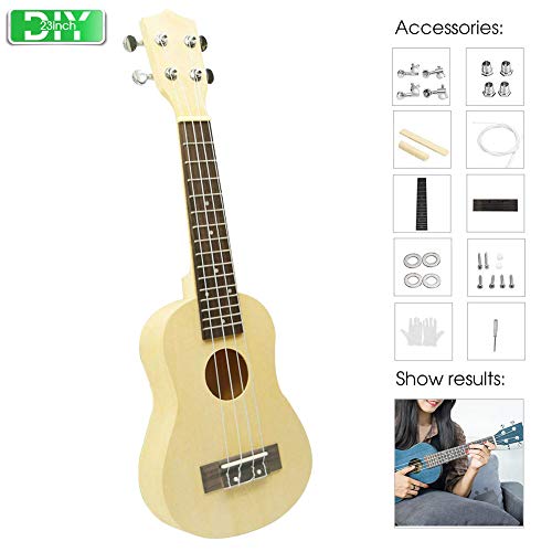 DIY Ukelele Kit,4 String Maple Basswood Soprano Ukulele Accessory Paintable and dyeable,Send screwdriver