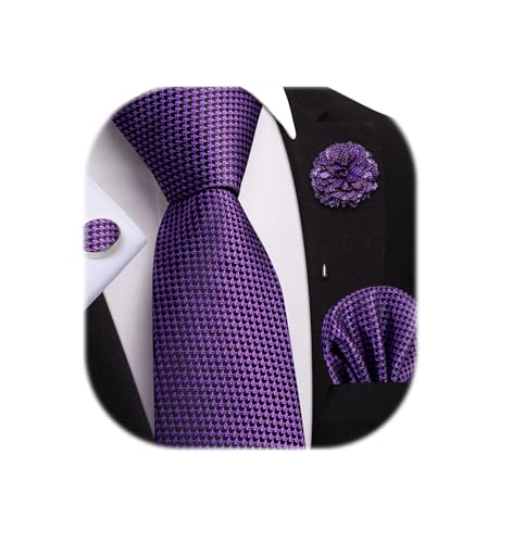 Image of Mens Tie and Lapel Pin Paisley Striped Floral Necktie for Men Pocket Square Cufflinks 4PCS Set Wedding Party