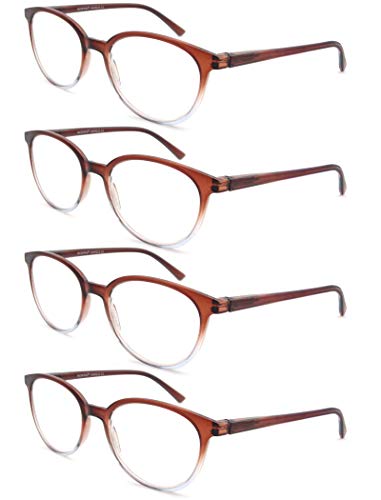 MODFANS 4-pak okularów do czytania moda z nadrukiem dla mężczyzn kobiet, okulary okrągła oprawka wygodne zawiasy sprężynowe, czytelnicy czarno-brązowy-skorupa żółwia-żółty, 4 Brązowy, +1.50