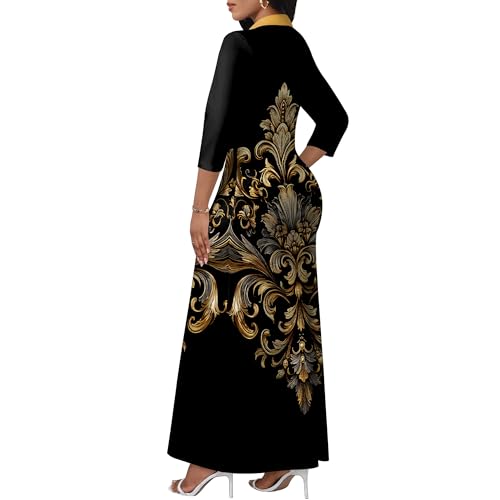 Image of PinkPatty Women's Casual 3 /4 Sleeve Polo V Neck Bodycon Maxi Dress