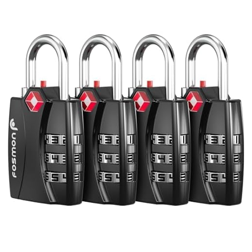 Fosmon Cadenas à Code pour Vélo, Valise, Sac de Voyage, Casier ou Sac à Dos - Utile pour Sécuriser Tous Les Bagages - Approuver par TSA - Cadenas avec Combinaison à 3 Chiffres - Lot de 4 Noir