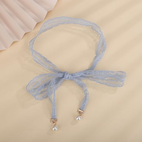 Long Ribbon Vintage 90s Lace Tattoo Choker Necklace Black Lace Collar Choker Gothic Bowknot Long Ribbon Choker Necklace Lace Necklace for Halloween Party Costume (blue)4
