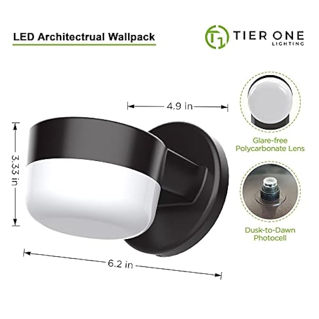 TIERONE Modern Wall Pack Light Outdoor Wall Sconce 12W 3000K 2 Pack