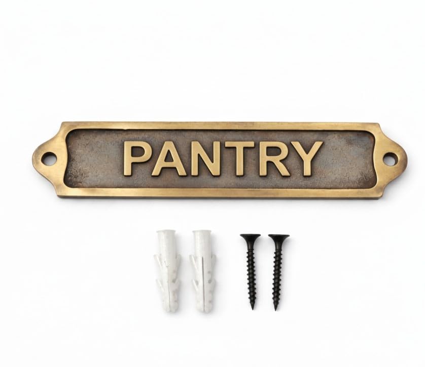 PANTRY Antique Effect Door Plaque Sign | Vintage Style Metal Door Sign with Raised Lettering | Wall & Door Name Plate for Kitchen Storage Areas | 21.5 x 4.5 cm | PANTRY