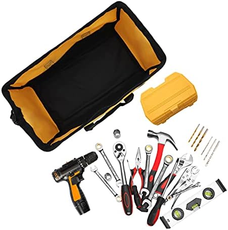 Shoze 16'' Heavy Duty Tool Bag Organiser Muti Purpose Hard Bottom Toolbag DIY Storage Case with Shoulder Strap for Office Workshop Daily Use