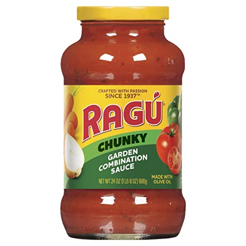 Ragu Chunky Garden Combination Pasta Sauce with Diced Tomatoes, Onions, Celery, Carrots, Zucchini, Green Bell Peppers, and Italian Herbs and Spices, 24 OZ