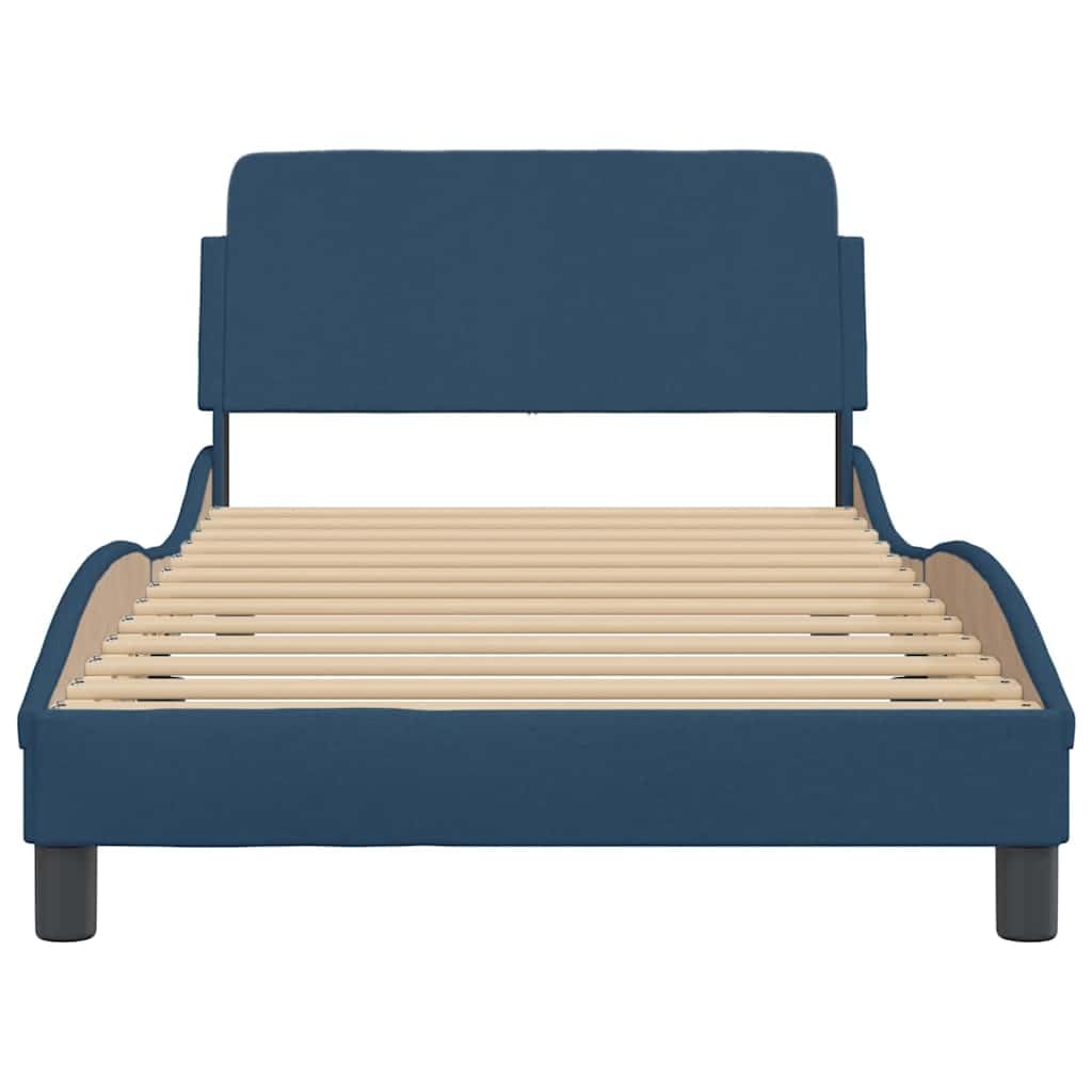 Dover Betten - Letto singolo 100 x 200 cm, colore blu, telaio in tessuto, testiera in metallo, rete a doghe, design moderno a onde per camera dei ragazzi, camera da letto, camera degli ospiti