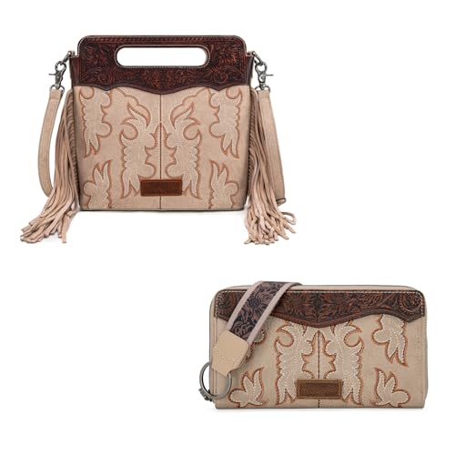 Wrangler Western Fringe Top Handle Crossbody Bag with Wallet for Women