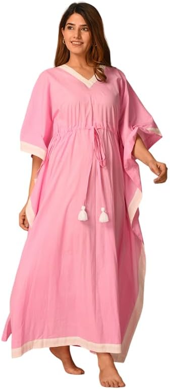 CartVallue Solide Pink 100% Cotton Maternity Kaftan Nighty Gown - Stylish Pregnancy, Nightwear & Loungewear for Women & Girls | Comfortable Mom-to-Be Dress | Breathable & Trendy Maternity Fashion