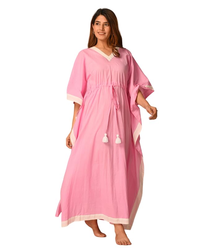 CartVallue Solide Pink 100% Cotton Maternity Kaftan Nighty Gown - Stylish Pregnancy, Nightwear & Loungewear for Women & Girls | Comfortable Mom-to-Be Dress | Breathable & Trendy Maternity Fashion