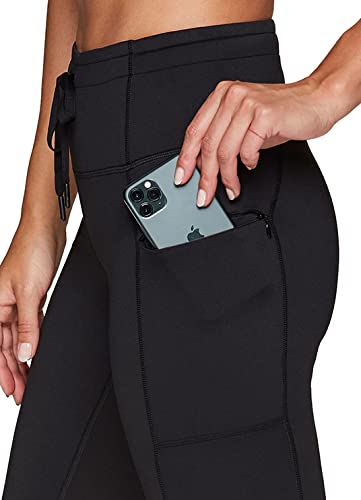 Rbx Active Women's Fleece Lined Legging Jogger, Drawstring Waist Legging, Fitted Jogger Pants With Zipper Pockets Solid Black L #TOP3