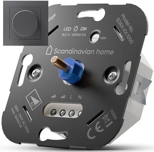 Scandinavian home Dimmer für LED Lampen 3-300W / VA - Universeller LED Dimmer Schalter mit Phasenabschnitt, Standardmaß 55 - Unterputz Dimmer 230V Dimmschalter Drehdimmer - Blende