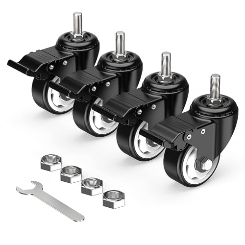 Image of HOLKIE Caster Wheels 3 inch Total Locking Stem Casters, 3 /8 inch -16 x 1 (Stem Diameter 3 /8 inch, Stem Length 1 inch) Threaded Stem Casters Swivel Casters Set of 4 Heavy Duty Castors Black
