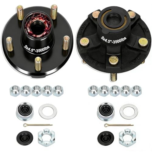 Redants 2 Sets 3500 LB Trailer Hub Kit 5 Lug 4.5 Bolt Pattern Trailer Hub Pre-Assembled & Greased for Easy Installation Fits 1-1/16 to 1-3/8 Spindles (#84)