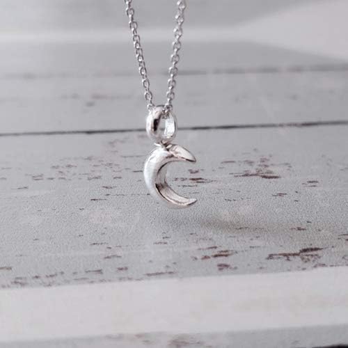 Sterling Silver Tiny Moon Charm Necklace, 18" - Image 4
