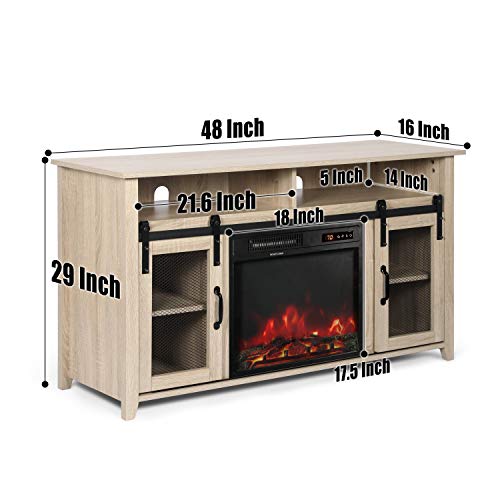 ENSTVER TV Stand for TVs up to 55\" with Electric Fireplace Included,Media Storage Television Console for Living Room (White Oak) - Thumbnail 7
