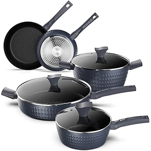 imarku Pots and Pans Set Nonstick, 8-Piece Diamond Surface Kitchen Cookware Sets, Durable Pan Set, Stay Cool Handles Induction Cookware, Oven Safe Pans for Cooking, Gifts for Men Women