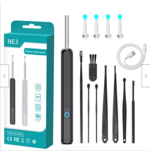NE3 Ear Cleaner Otoscope Ear Wax Removal Tool with Camera and LED Light Wireless Ear Endoscope Ear Cleaning Kit (Black)