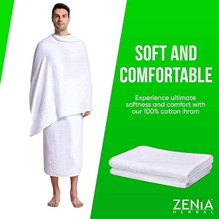 Zenia Natural Hygienic 100% Cotton Ihram (Ahram/Ehram) Towel for Hajj and Umrah - Lightweight and Durable 45 in x 90 in (Ihram)