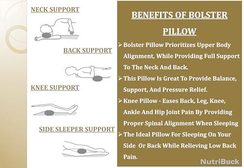 Image of Buckwheat Hulls Round Bolster Pillow | Reduced Stress on Spine, Neck Pain | & Effective Support for Side and Back Sleepers | (Moonlight Mist)