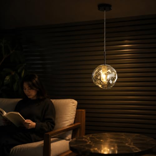 Image of Modern Pendant Lights Kitchen Island, Gray Glass Pendant Light Fixtures with 7.9 inch Clear Gray Glass Shade, Industrial Hanging Pendant Lights Fixture for Kitchen Island Dining Room Bedroom Entrway