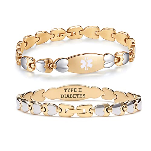 LinnaLove Double Heart Medical ID Bracelet for Women
