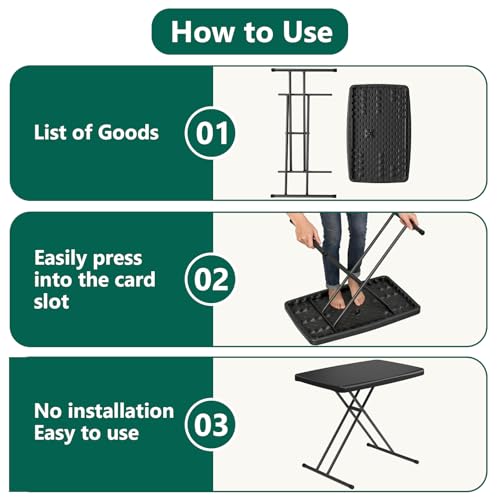 Image of 30in Folding Table, Portable Picnic Table with Adjustable Height, Foldable TV Tray Table & Laptop Desk for Small Spaces, Patio, Camping, BBQ, No Assembly Needed, Black