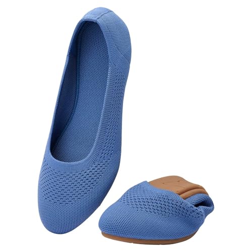 Image of poemlady Women's Ballet Flat Shoes Dress Shoes Knit Round Toe Slip On Ballerina Walking Flats Shoes for Woman Low Wedge Casual