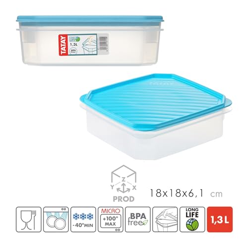 Miniatura 2 de Tatay Tupper Hermético 1,3l Top Flex Tapa A Presión Recipientes Herméticos Para Alimentos Apto Microondas, Lavavajillas, Nevera, Congelador Plástico Libre De Bpa 18,5x18,5x6,1 Cm, Azul