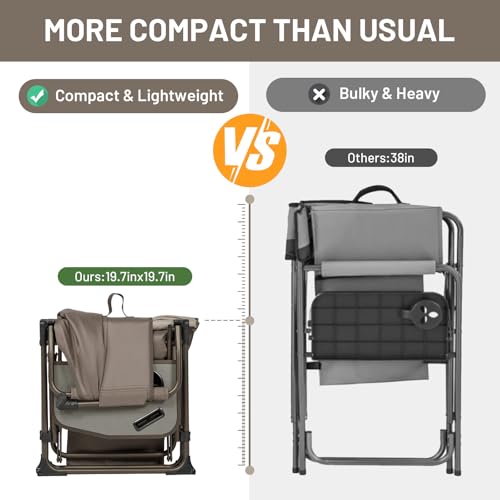 Timber Ridge Aluminum Camping Directors Chair with Side Table Pocket, Portable Folding Chair, Heavy Duty Lawn Chair for Fishing Trip Picnic Concert Outdoor 400lbs, Tan - image 3