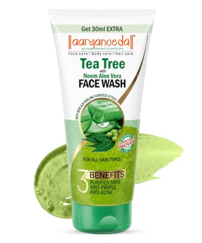 Image of Aaryanveda Tea Tree Anti-Acne & Pimple Face Wash with Neem & Aloe Vera (150ml Each) | For Men & Women | Deep Cleansing & Acne Control