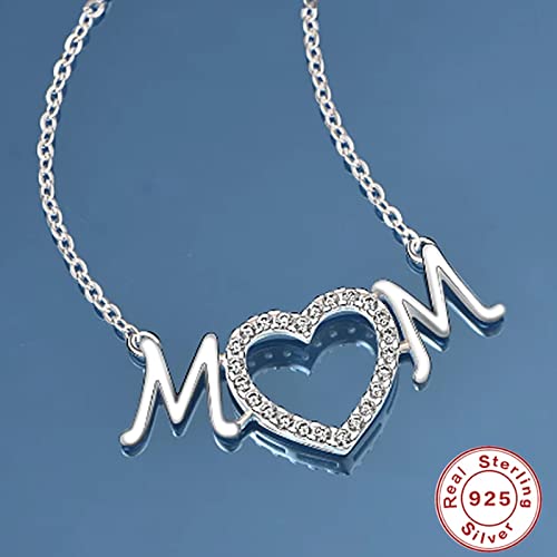 Collier en Argent anti-ternissement pendentif cœur Mom en zirconium